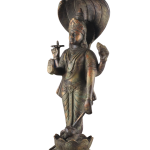 Vintage Brass Lord Vishnu with Sheshanaag | 17.5" x 7" x 5" (44.45 x 18 x 12.5 cm) | 7 kg Sacred Art | Standing Divine Murti